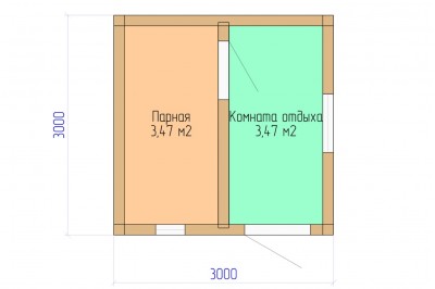 Баня 3х3 м 150x150 мм. из профилированного бруса