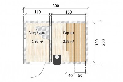 Баня каркасная размер 2×3 м. (2 отделения)