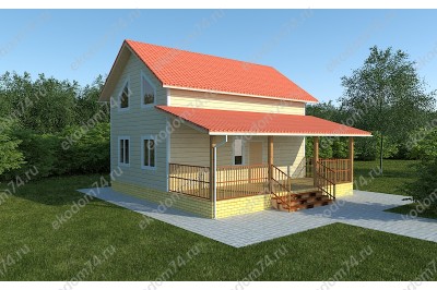 Дом 6х9 м. 150x150 мм. с мансардным этажом и верандой